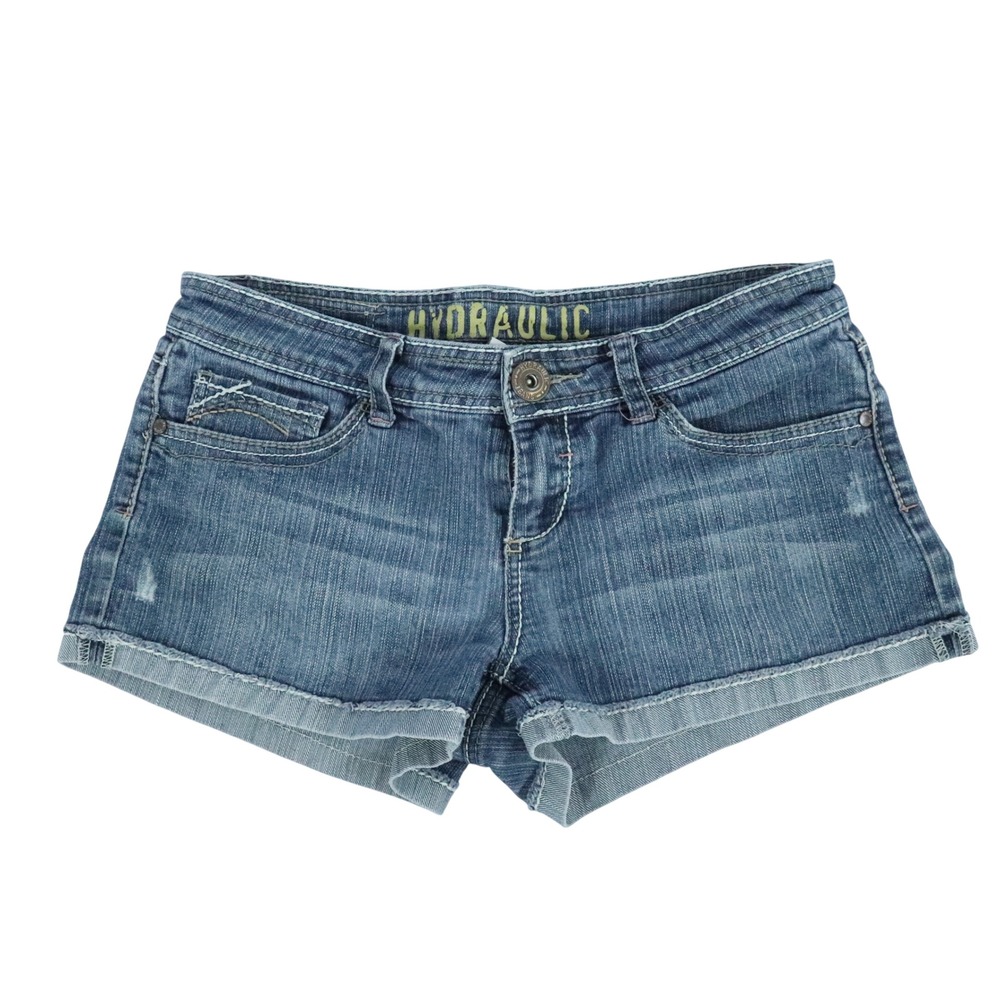 Y2K Hydraulic Blue Denim Shorts Cuffed Distressed Girls Size 9/10
